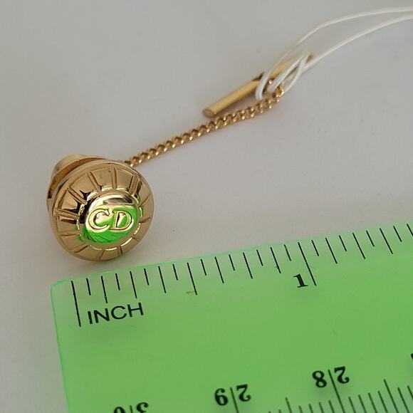 Christian Dior CD Tie Necktie Pin Clasp Gold Tone Logo Round Vintage Small Logo - Picture 4 of 4